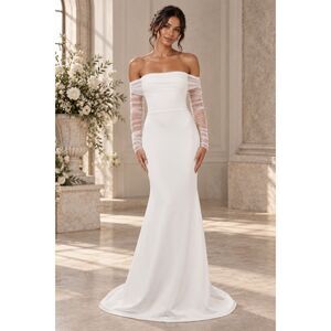 Lulus Beautifully Beloved Wedding Dress White Off the Shoulder Size M NWOT